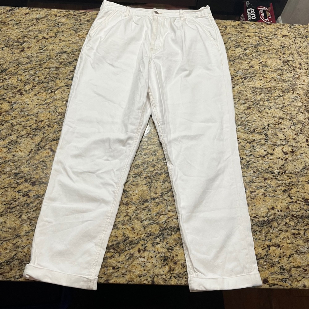 American Eagle White Pleated High Rise Tapered Pants Size‎ 12 Regular Cuffed Hem